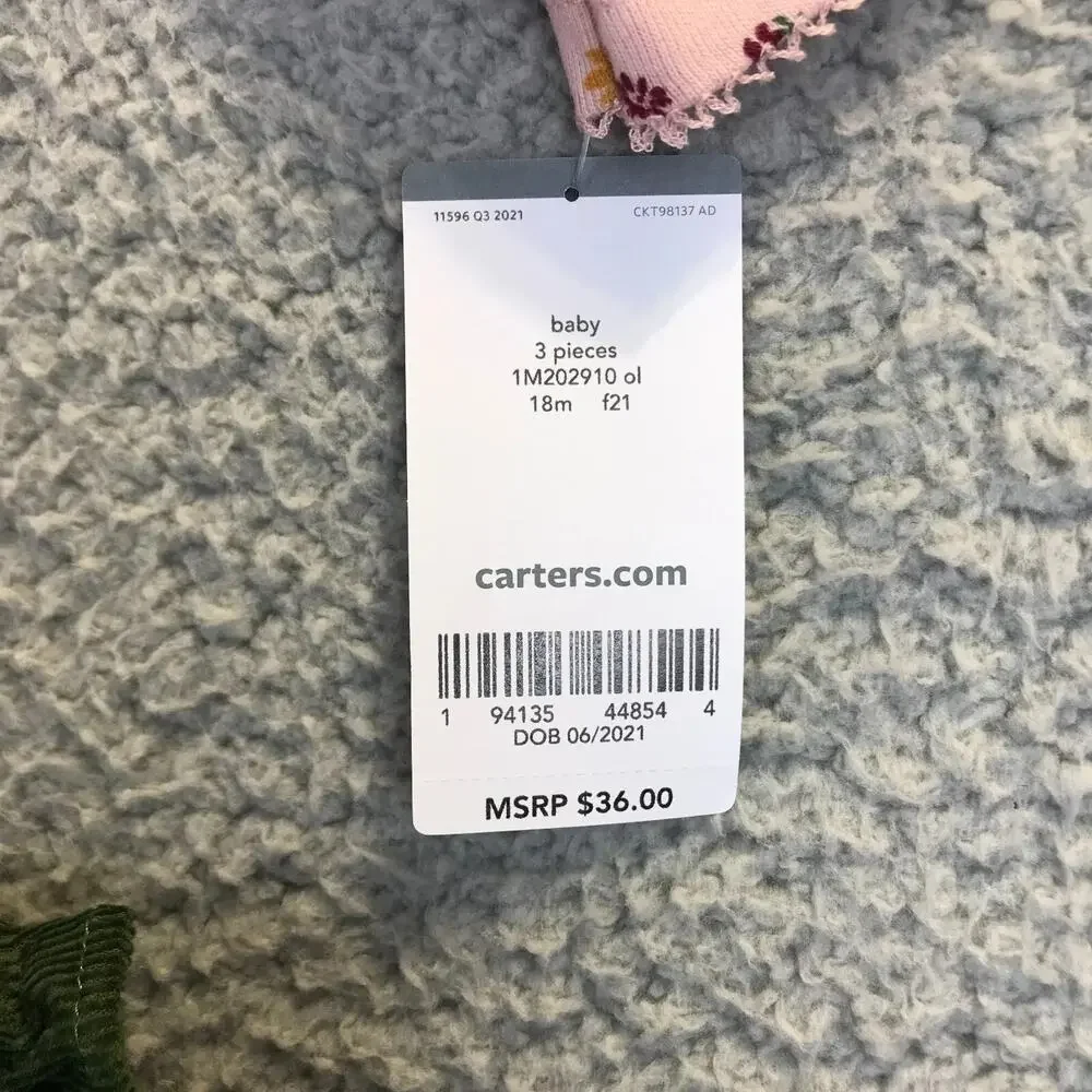 Carters Baby Girls Outfits 18M NWT Lot of 2 - 3 pc. Floral set and Animal set.